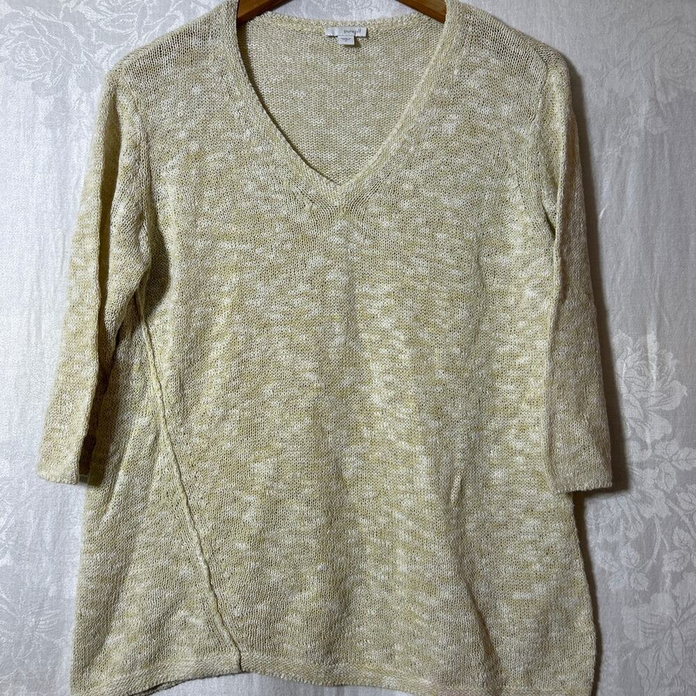 PureJill J Jill Sweater Small Beige Open Knit Cotton Asymmetric Melange Pullover